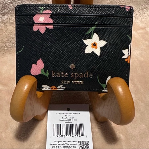 Kate Spade Black Floral Card Holder - Picture 1 of 3